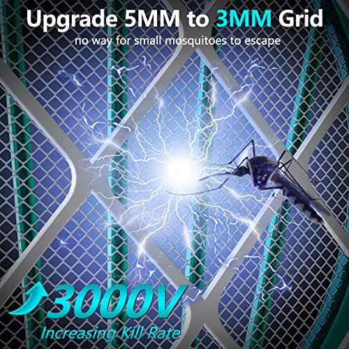 Bug Zapper Racket, 3000 Volt Electric Fly Swatter Indoor Mosquito Killer Battery Powered Fly Killer Racket Insect Zapper Racket for Home, Bedroom, Kitchen (1, Blue)