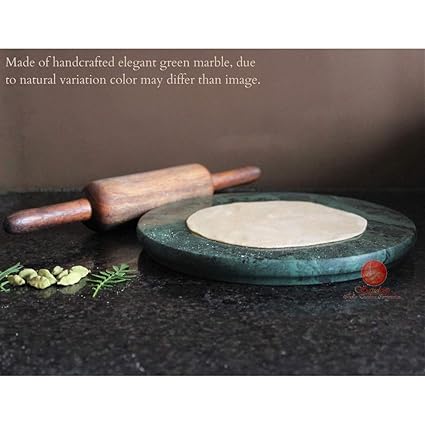 Renown Polpat-Roti Rolle/Marble Chakla Belan/Marble Roti Maker/Rolling Pin (Green Chakla + Wooden Rolling Pin) (Green)