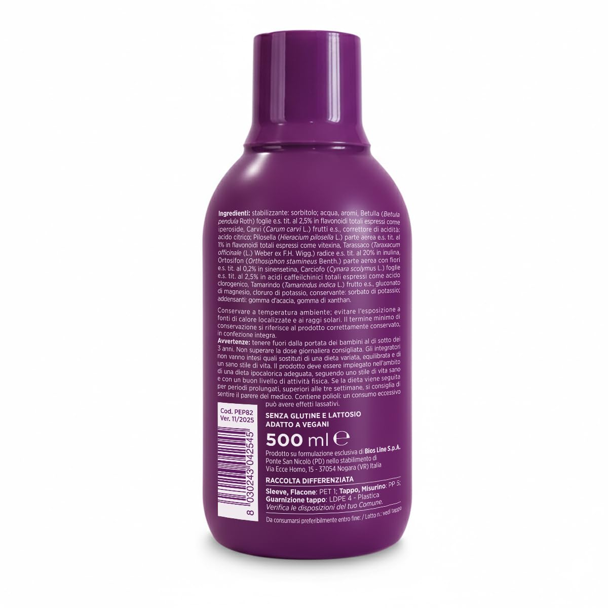 BIOS LINE - Ultra Pep Slim Integratore Alimentare Drenante e Depurativo con Estratti Naturali di Betulla Carvi Pilosella Tarassaco Ortosifon Carciofo Tamarindo Gusto Ananas 500ml