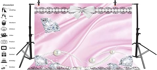 Miniatura 9 de Leyiyi Fondo de fotografía de joyería de lujo de 12 x 8 pies, adorno de collar de perlas de diamantes brillantes, cinta, moda, telón de fondo para