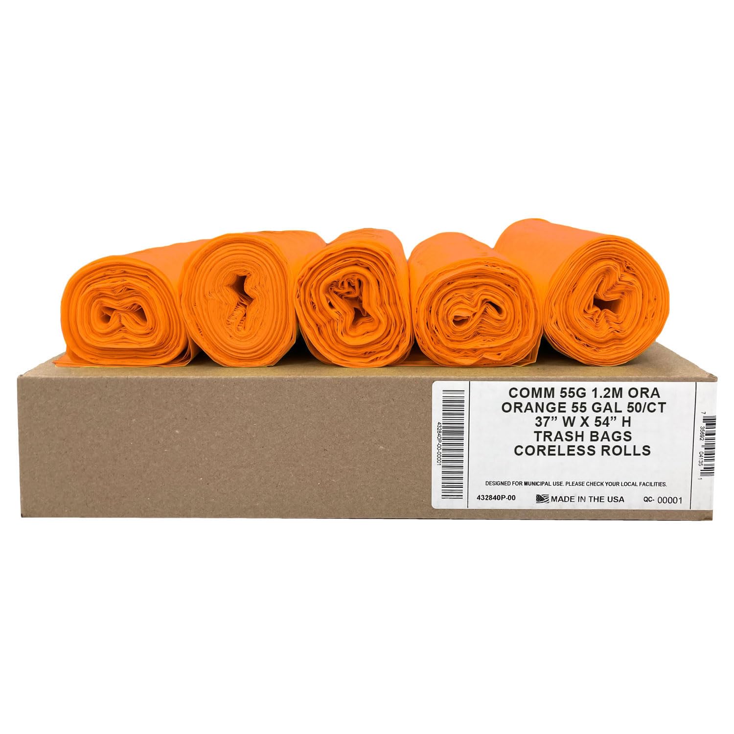 Ultrasac Heavy Duty 55 Gallon Orange Trash Bags - (Value 50 Pack) - 1.5 MIL equivalent Industrial Strength Plastic 37" x 54" for 50-55 Gal Cans -Fits