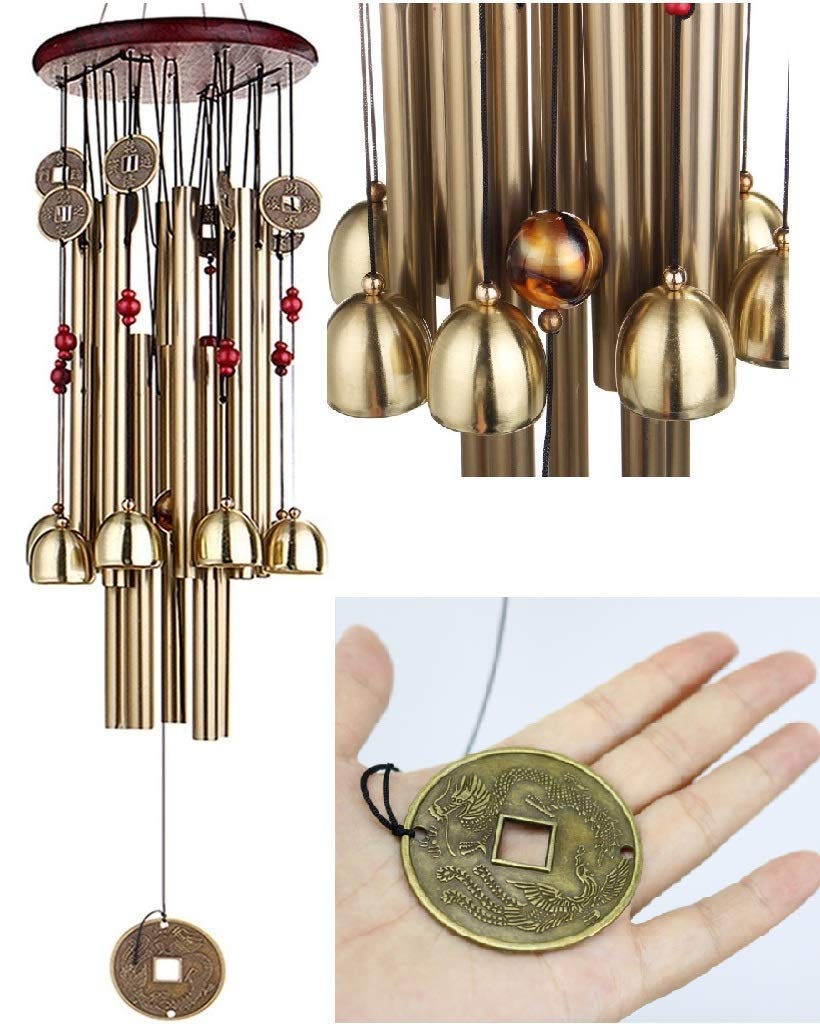Woogor Metal Wind Chimes for Home Balcony Garden Positive Energy, Home Decor Hanging Long Brass Bells Gifts for Loved Ones 13 Pipes & 9 Bells