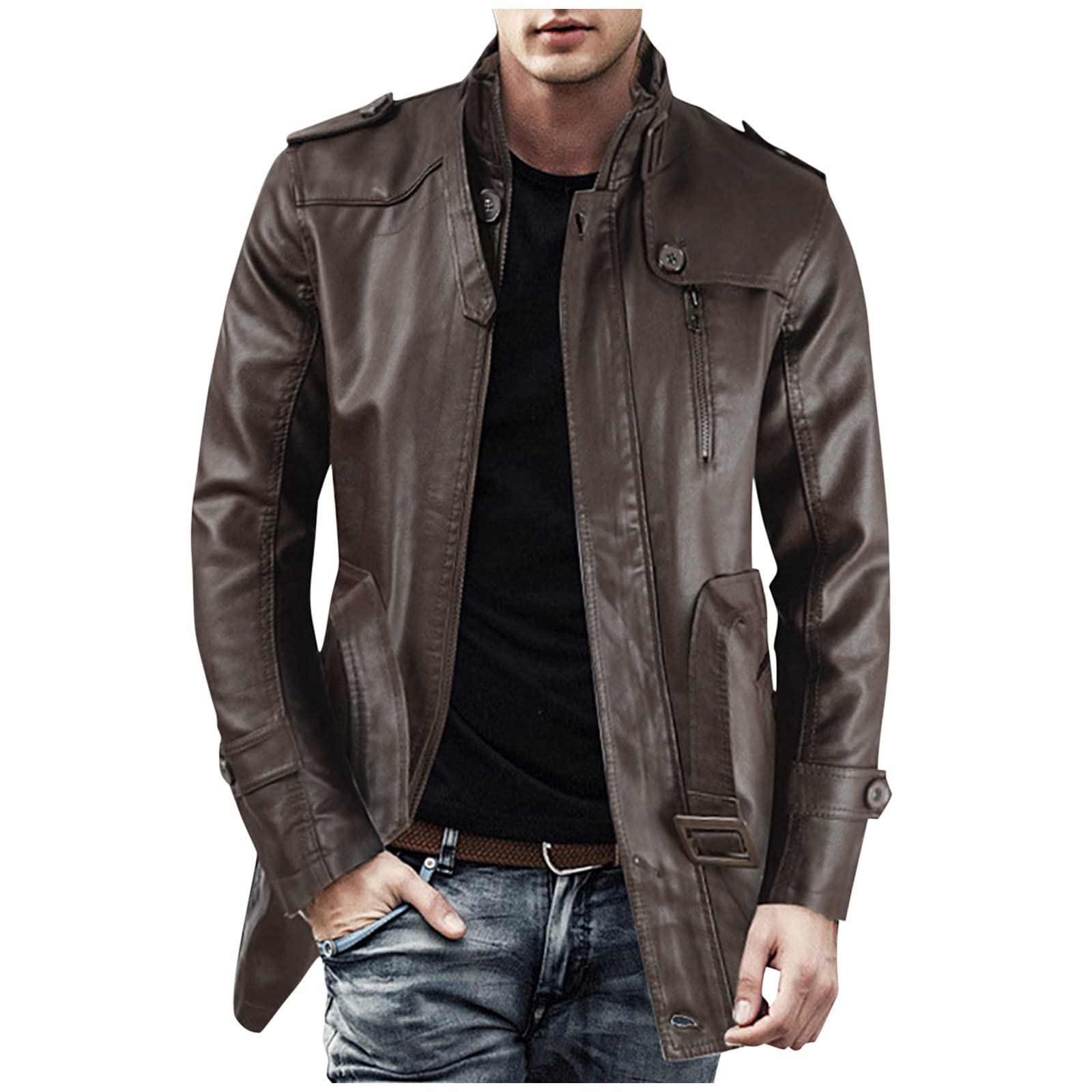 Giacca Pelle Uomo Aviatore Motociclista 4 Stagioni Giacca Pelle Giubbino Biker Leggera Elegante Giacca Invernale Bomber Regular Fit Giacca Moto Vintage Marrone Giubbotto Invernale Giubbotto Moto