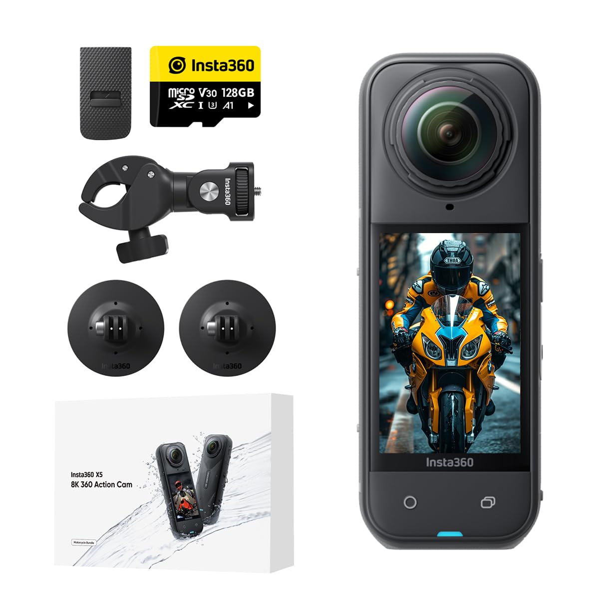 Cámara Digital Deportiva Insta360 X5 Motorcycle Bundle/ 8K/ Ángulo de visión 360º/ Negra