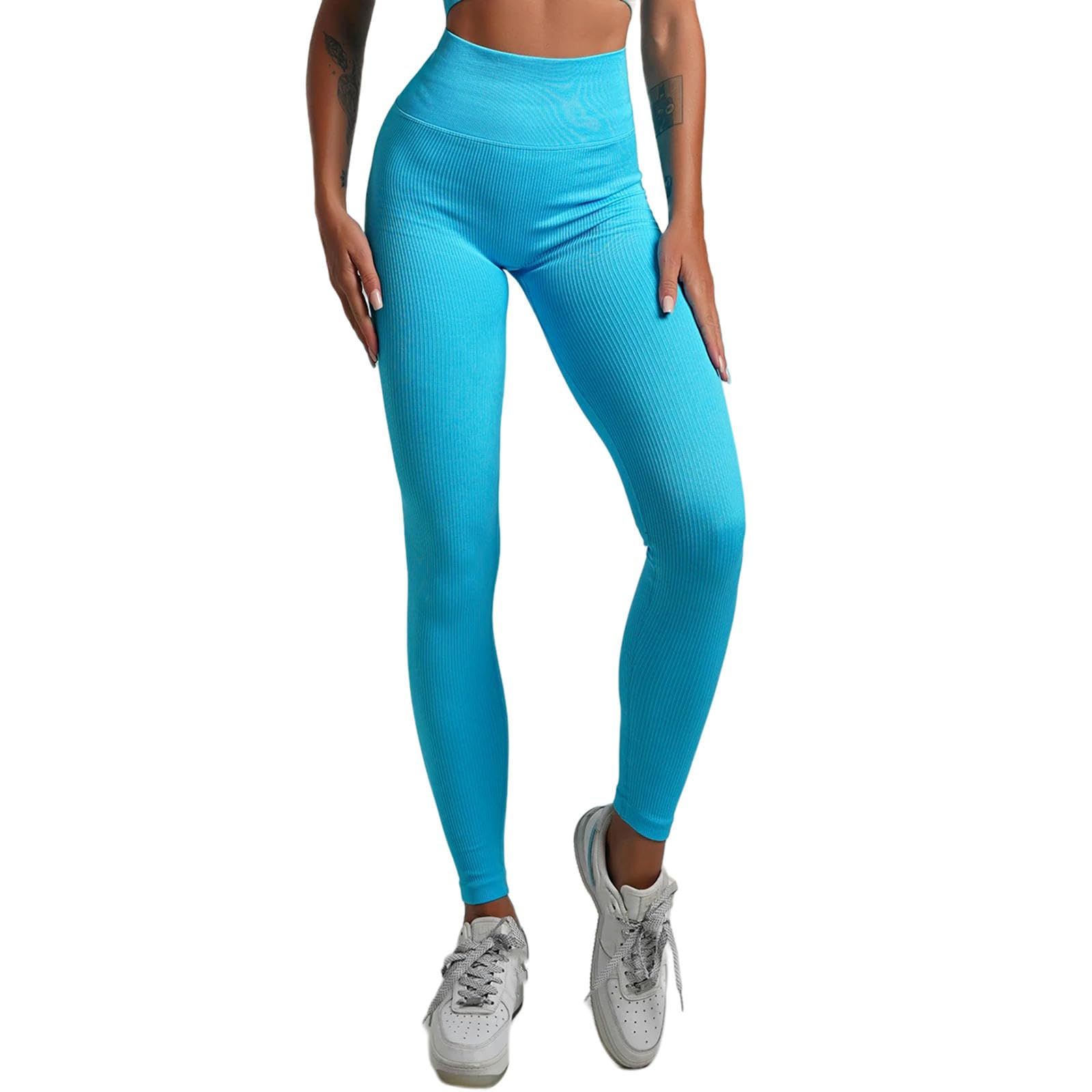 Legginsy dla kobiet UK damskie spodnie do jogi sport bieganie odzież sportowa rozciągliwe podnoszenie fitness rajstopy legginsy siłownia spodnie do ćwiczeń - jasnoniebieski-M