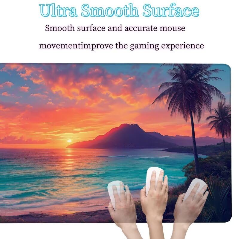 Tapis de Souris Coucher Soleil Tapis de Souris Gamer XXL 1400x700x3mm Gaming Accessoire, Tapis de Souris Cocotier Tapis Souris Résistant à l'eau avec Base en Caoutchouc antidérapant, Bureau W5-755