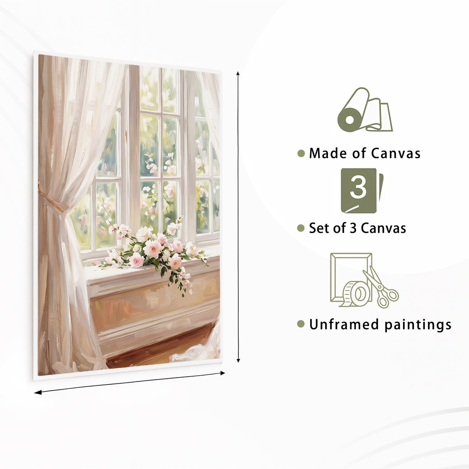 Generisch 3-teiliges Wandbild Leinwand Set 50 x 70 cm, Ohne Rahmen Triptychon Ästhetische Kunstdrucke Ölgemälde für Wohnzimmer & Schlafzimmer, Frau Hochzeitskleid Romantisch Klavier Blume Sanft