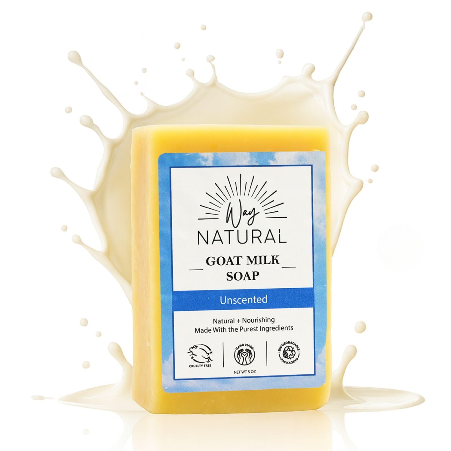 Goat Milk Soap Bar, Unscented - Premium, Handmade w/Real Milk in USA - Hand & Body Goat Soap - Dry, Sensitive Skin, Gentle, No Dyes - (1 Large, 5oz)