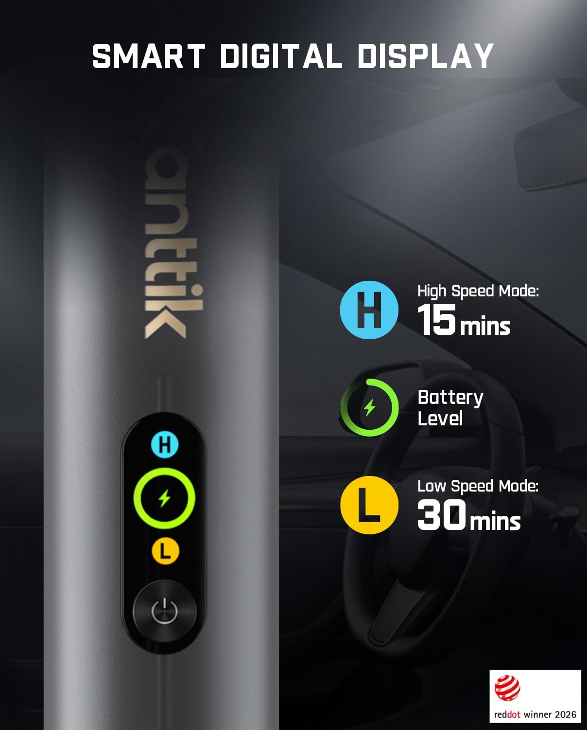 Fanttik Slim V10 APEX Cordless Car Vacuum, 4-in-1 Portable Mini Handheld Vac, Upgraded Smart Digital Display, 19kPa Suction Power, 2 Suction Modes for Small Jobs, Car, Office Desk, Keyboards (Gray) view 3