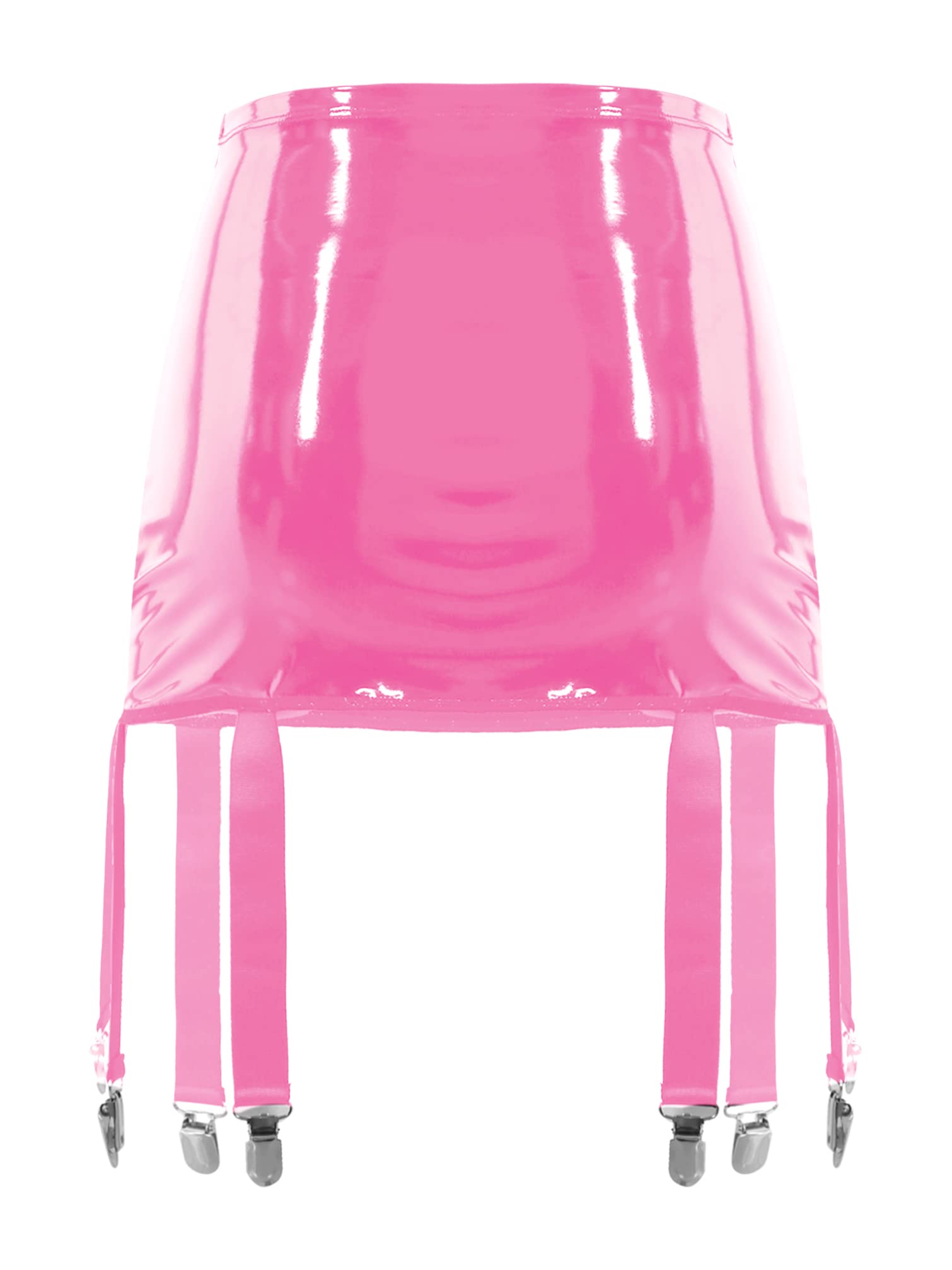 Vxuxlje Women's Patent Leather Skirts High Waist Suspenders Skirts with Six Metal Buckle Clips