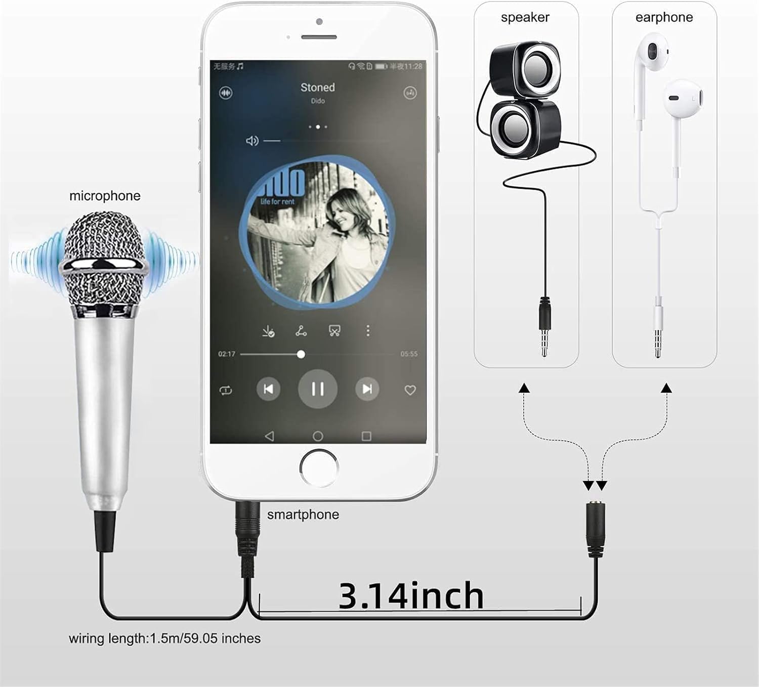 Mini Microphone,Tiny Microphone,Mini Karaoke Microphone for Mobile Phone Laptop Notebook Apple iPhone Sumsung Android (Send Adapter Cable) (Silver)
