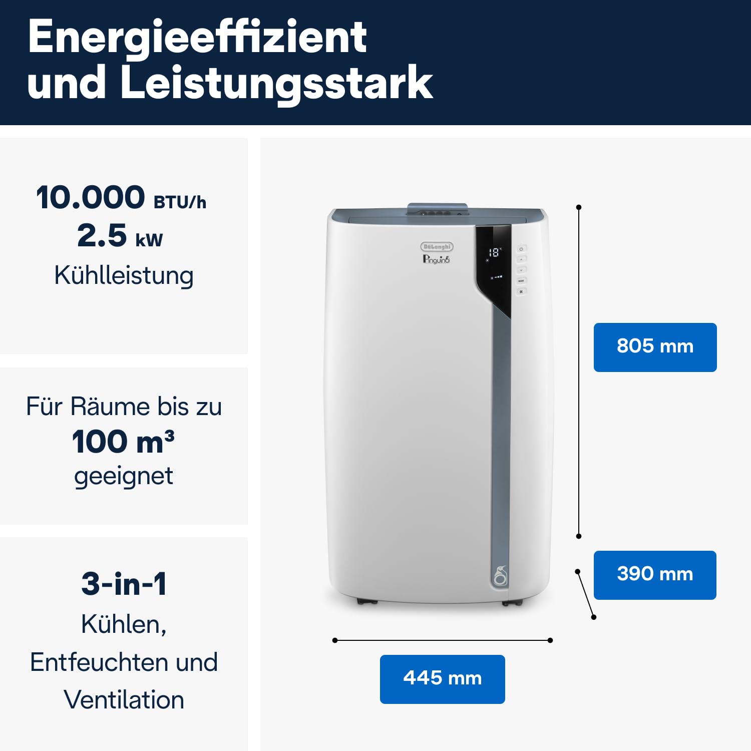 De'Longhi Pinguino PAC EX105 Mobiles Klimagerät mit EcoRealFeel-Technologie – Bild 2