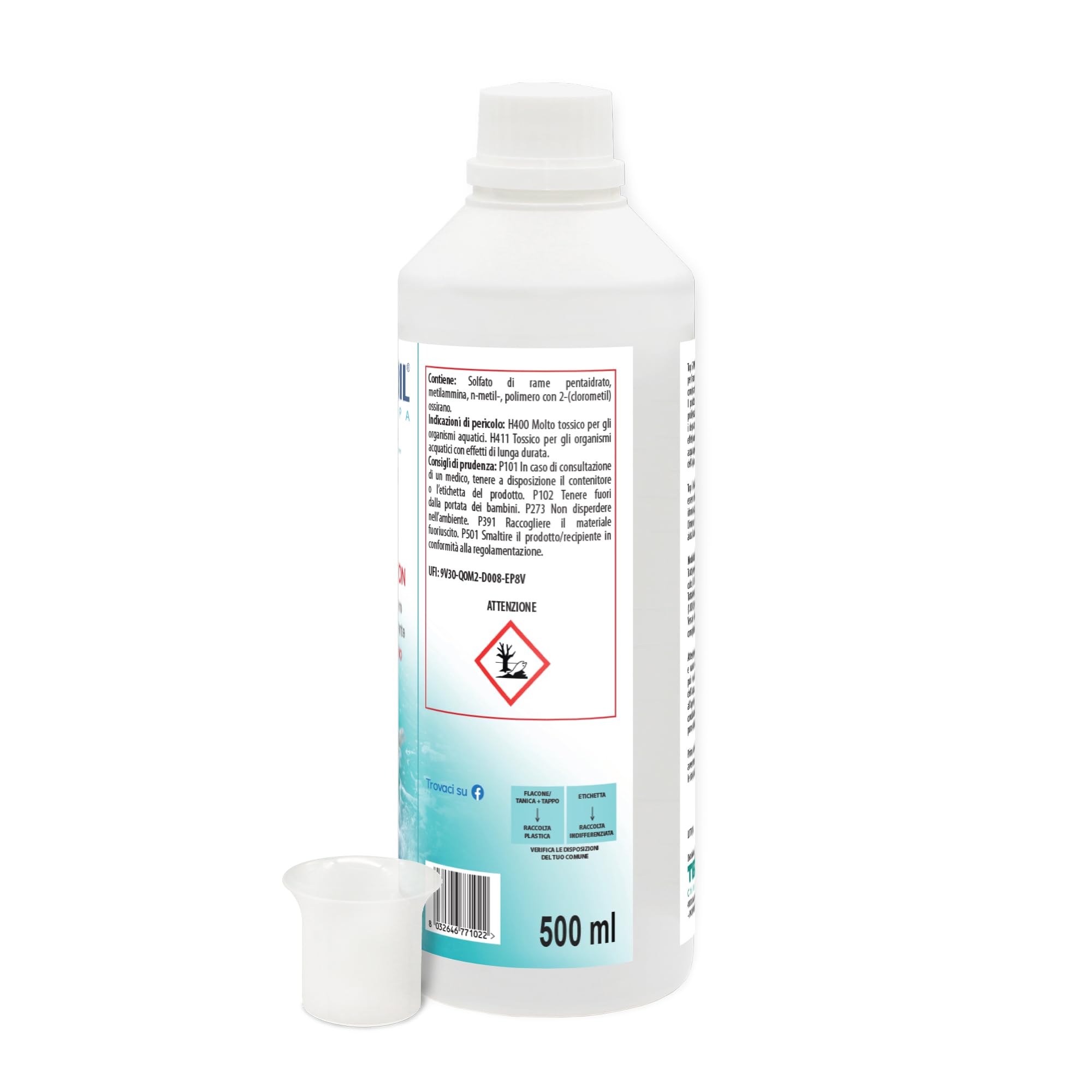 Metacril Top 5 Multiacción 500ml + dosificador Graduado, Concentrado no espumoso, Ideal para la Limpieza de Piscinas, para Piscinas e hidromasajes | No espumante, elimina algas, antical, floculante, blanqueador, para piscinas y spas de hidromasaje