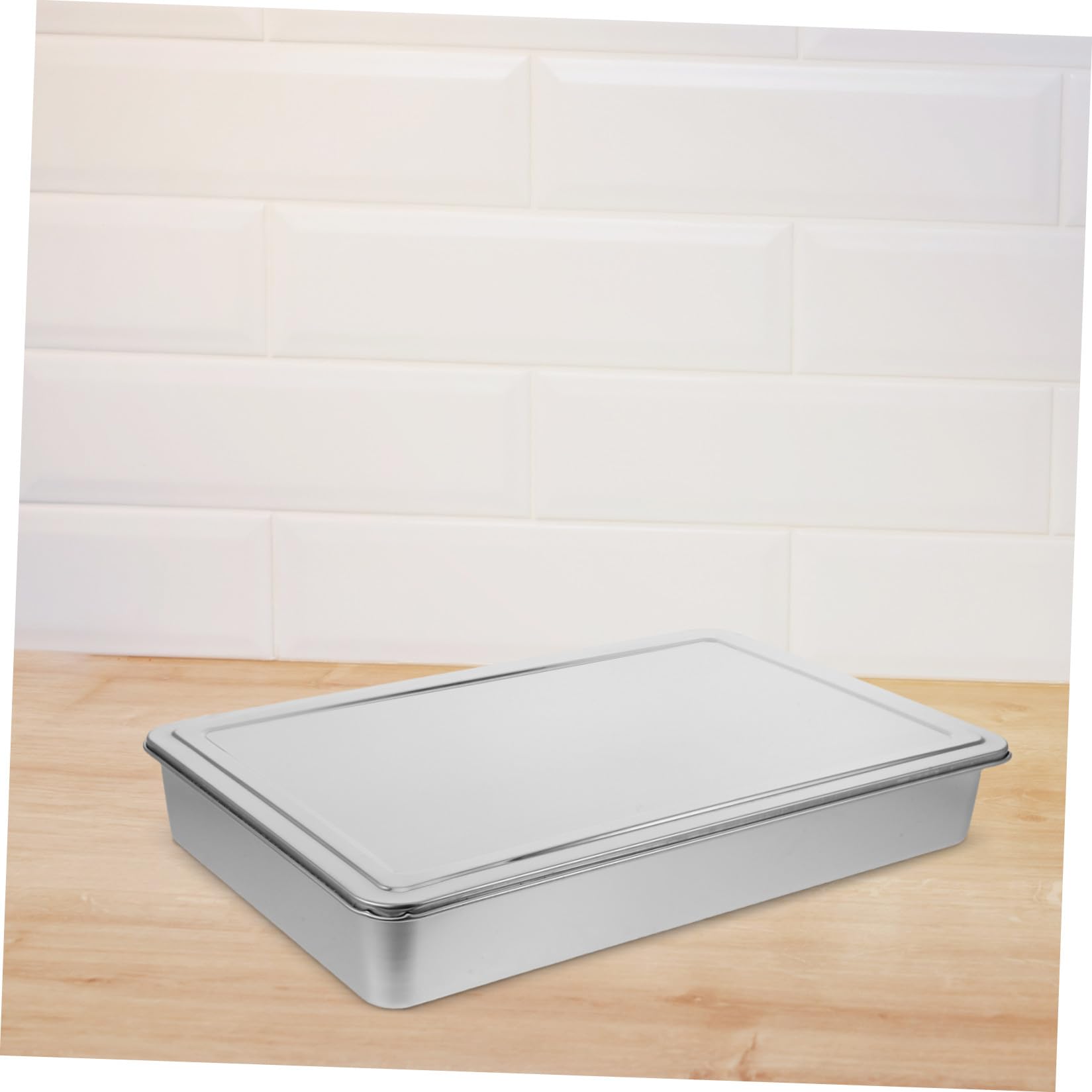 Toyvian Teglia Padella da Forno Rettangolare 43x28x6 Cm in Acciaio Inox con Coperchio con Bordi Arrotondati per Torte, Brownies e Verdure, per Picnic e Conservazione Alimenti
