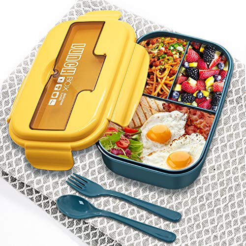SYOSIN Boîte Bento, Lunch Box Kids, Boite Bento avec Fourchette Et 3 Compartiments Sécurité Anti-Fuite Écologique Hermétique Boîte à Repas pour Le Pique-Nique, l'école, Le Travail, Bureau