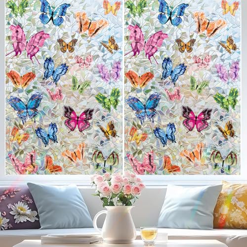 Vinilo para ventana con diseño mariposa 3D, 31.5"x78.7" miniatura 2