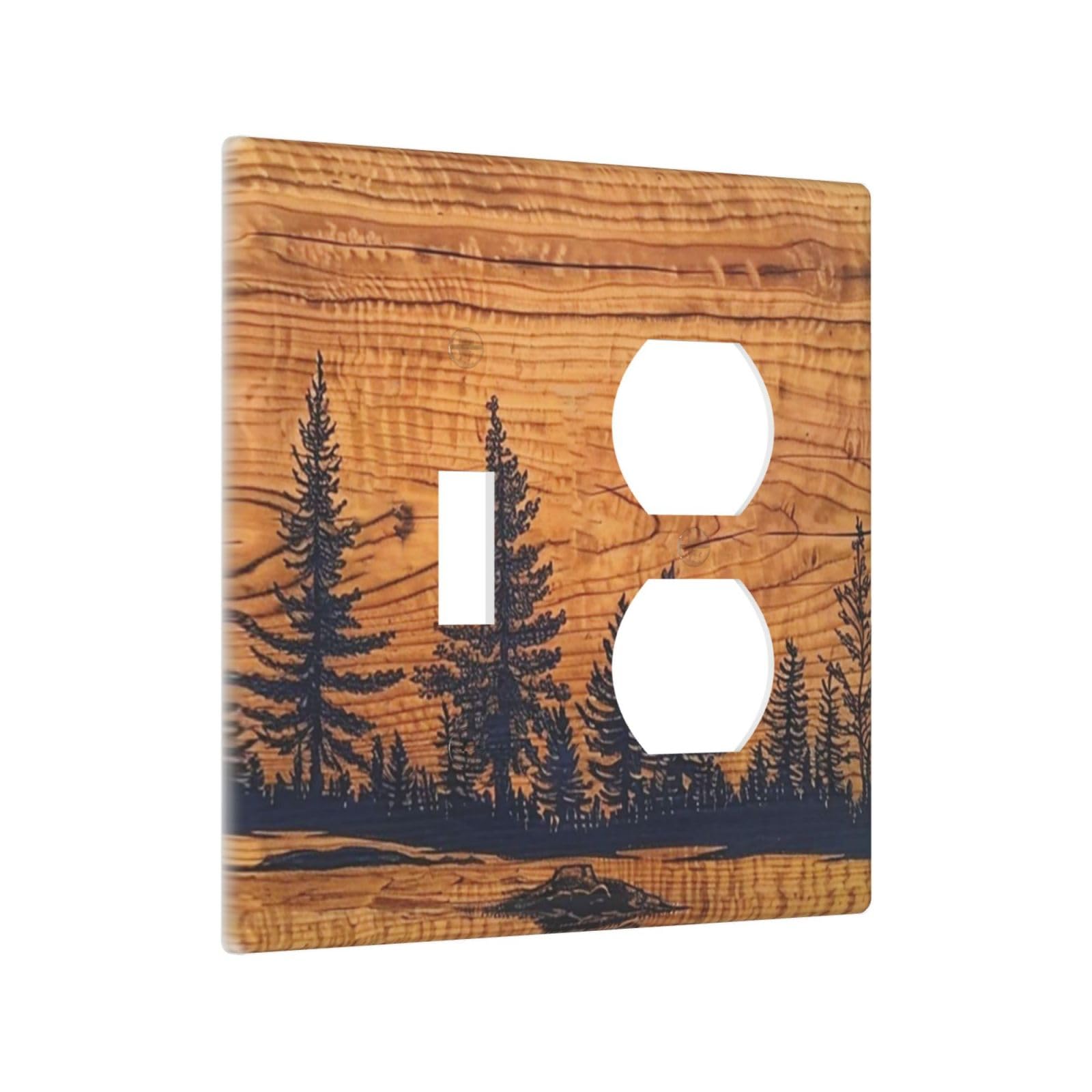 Forest Pine Tree Woodland Woods Grain 2 Gang 1 Toggle/Duplex Combination Outlet Light Switch Cover Combo Wall Plate Electrical Faceplate Decorative Dual Device Switchplate(Not Wood)