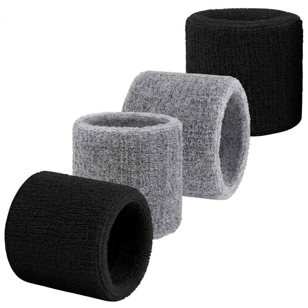2 Pairs Sweat Bands,Wristbands,Sweat Bands for Men Women,Soft Absorbent Terry Towelling Wrist Sweatbands for Badminton,Tennis,Gym,Basketball,Running(Cotton)