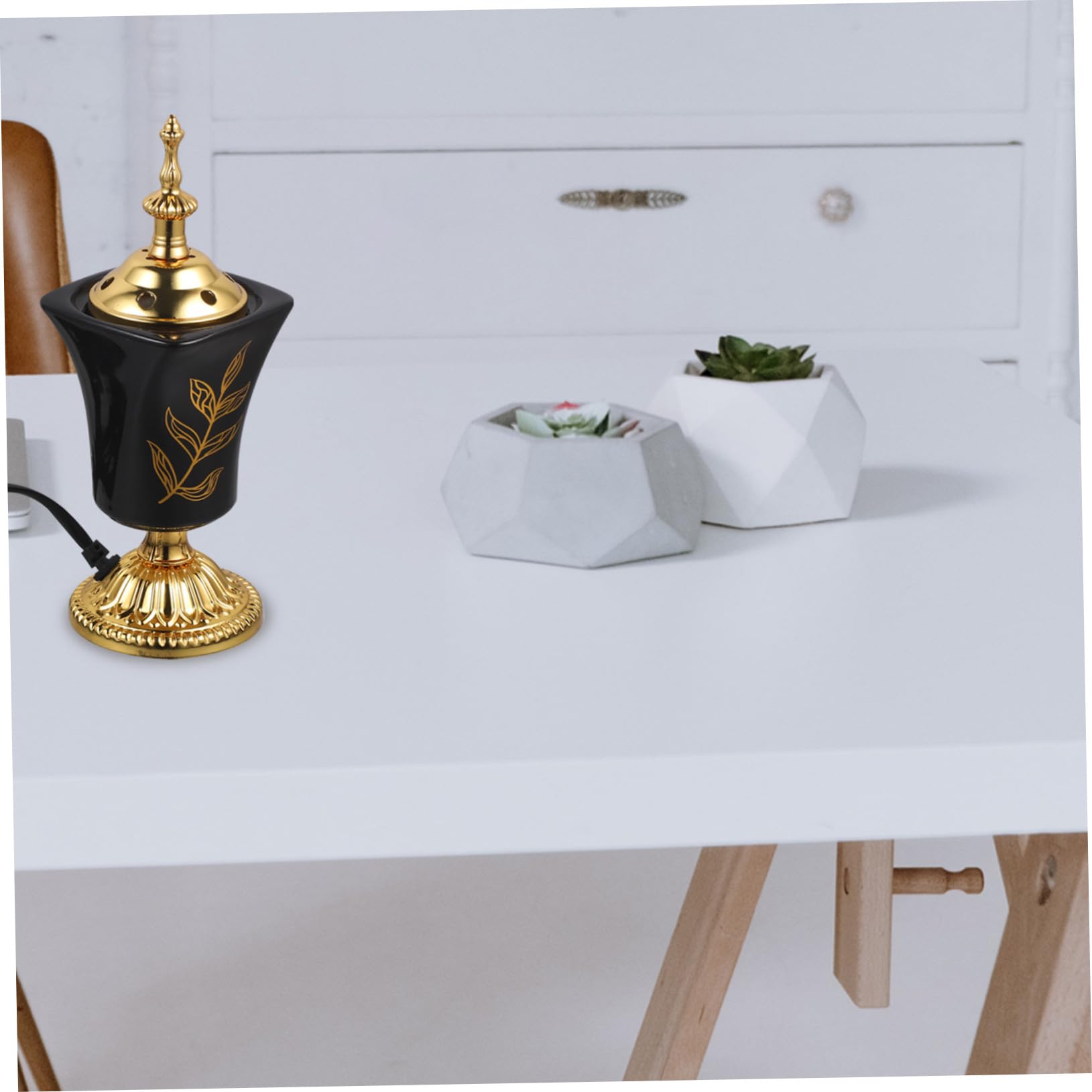 Bruciatore di Incenso Ceramico Nero Stile Retrò per Casa Ufficio | Acciaio Inossidabile e Ceramica, Leggero e Compatto, Adatto a Tavolo Interno