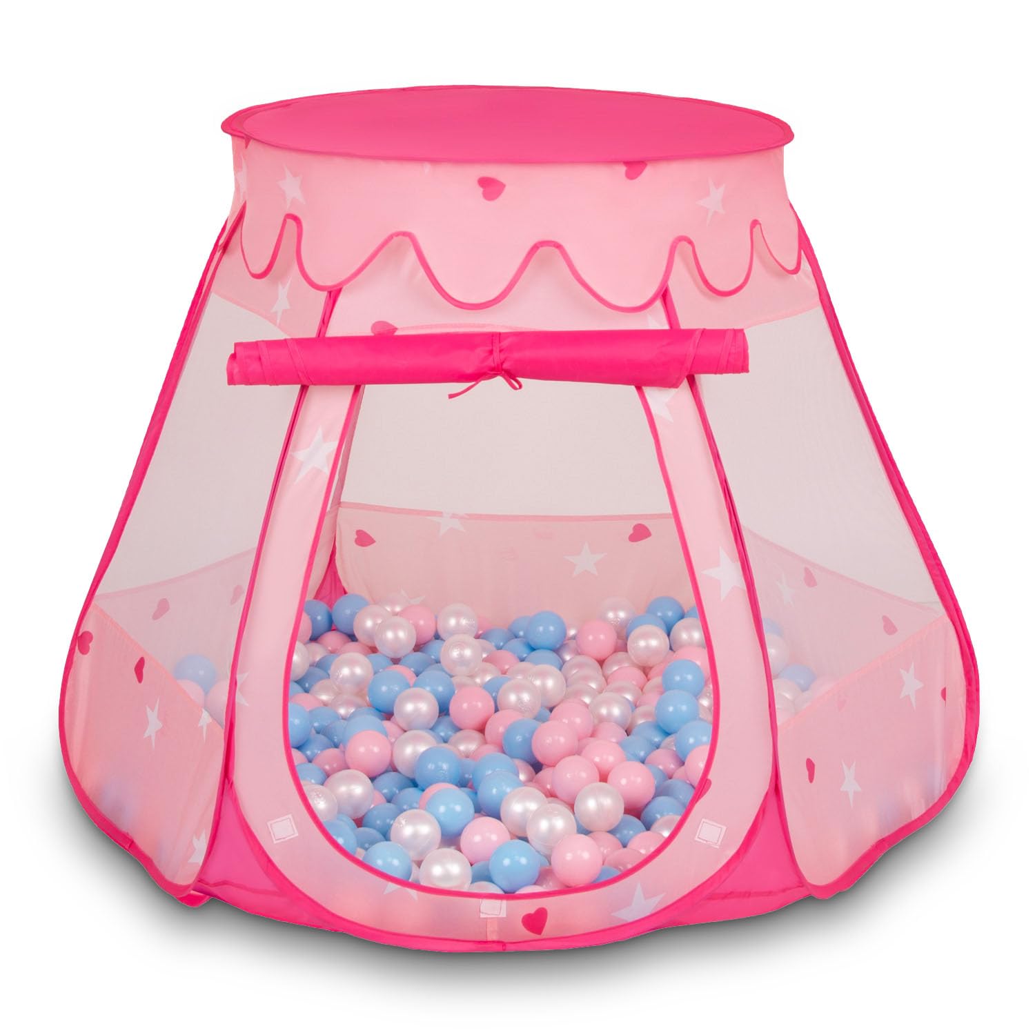 Selonis Play Tent 105X90cm/200 Balls Castle House Pop Up Ballpit Plastic Balls For Kids, Pink:Babyblue-Powder Pink-Pearl — image 1