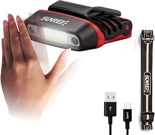 Miniatura 7 de Sensor de movimiento recargable con clip en luz LED para sombrero con 150 lúmenes y 600 mAh, linterna de cabeza giratoria para pesca, camping,