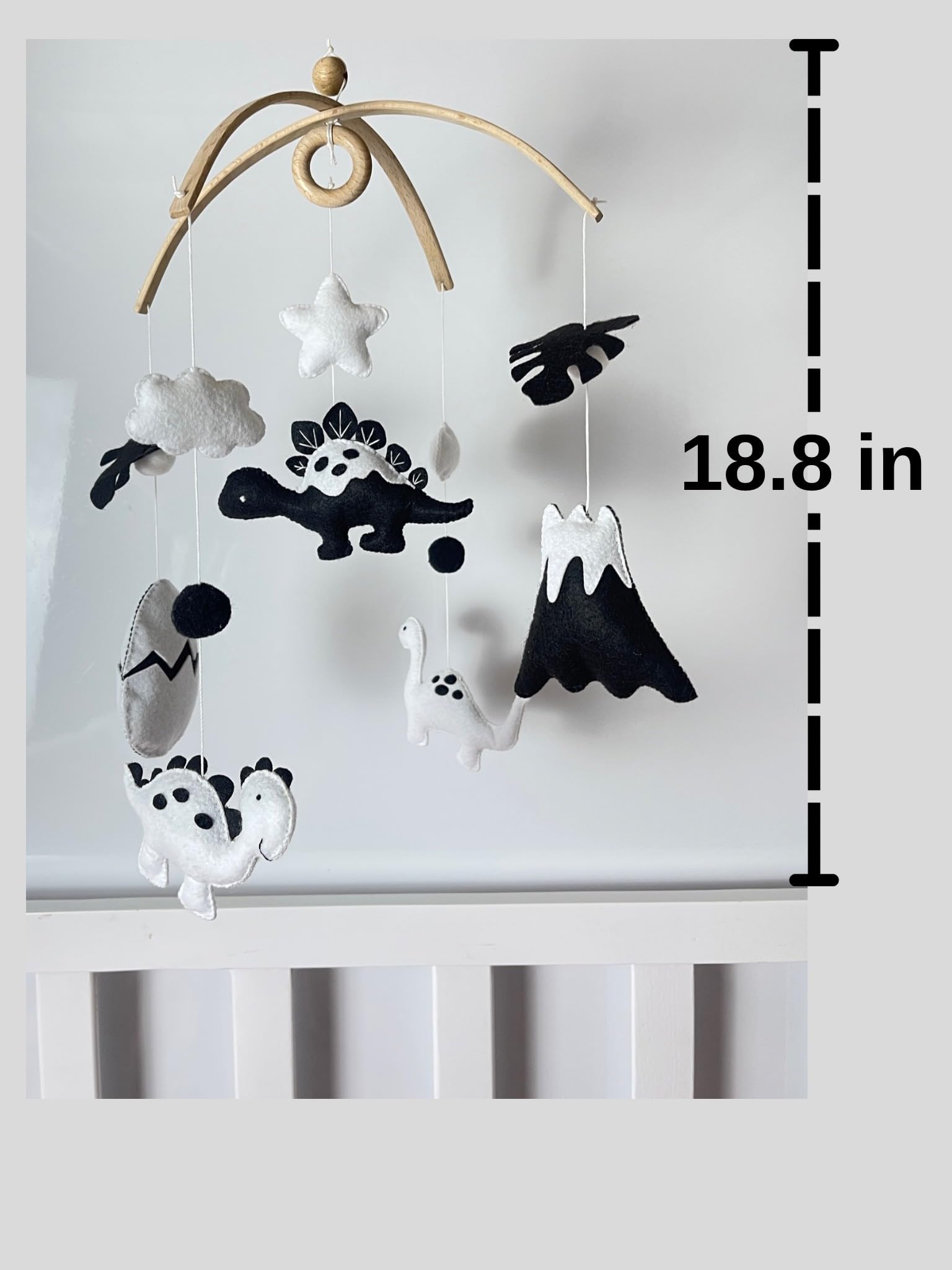 VN3BTOY Montessori Baby Mobile – Handmade Black & White Dinosaur Crib Mobile – Nursery Decor for Boys and Girls – Newborn Visual Development – Perfect Baby Shower Gift