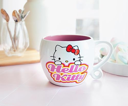 Miniatura 3 de Silver Buffalo Sanrio - Taza de café de cerámica con diseño de corazones de Hello Kitty con asa de bucle, taza para té, expreso, cacao, capacidad