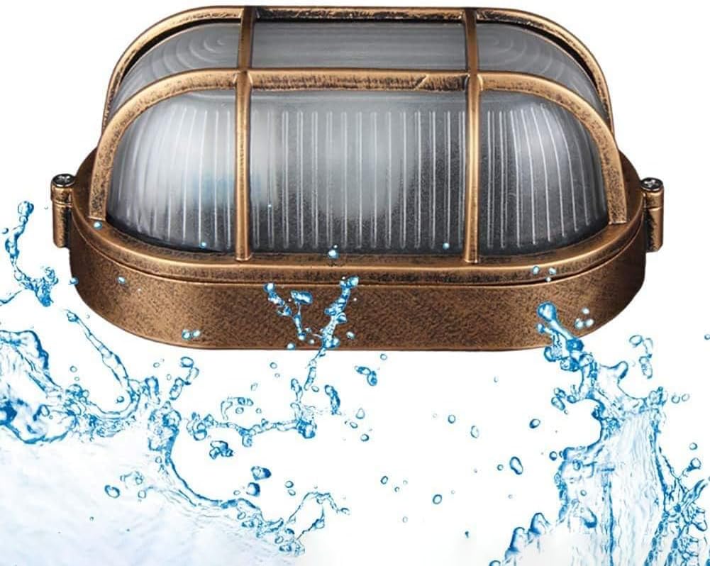 Oval Bulkhead Lamp Outdoor Wall Light Nautical Design E27 Wall Lampe Vandal-Resistant Wall Mounted/Ceiling Lighting, IP54 Rated - Perfect for Porch, Driveway, Pathways, Patio & Garden - 8 inches