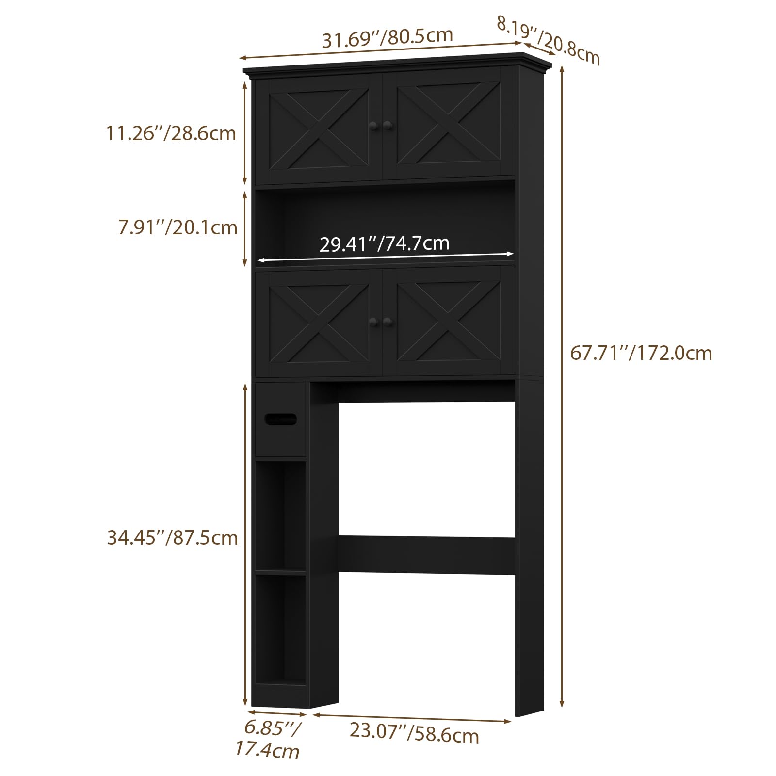 BonVache Waschmaschinenschrank Schwarz mit Türen, Waschmaschinenregal Überbau, Toilettenschrank & WC Regal, Stabiler Schrank über Waschmaschine, platzsparender Überbauschrank für Bad & Waschraum