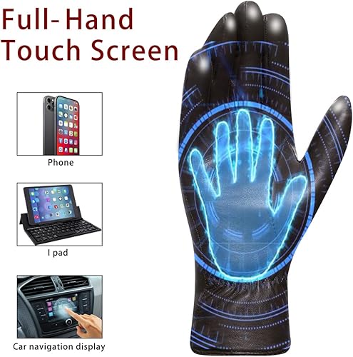 Miniatura 7 de Harssidanzar Guantes de cuero para mujer, forro polar cálido para invierno, pantalla táctil, mensajes de texto, guantes de piel de cordero cálidos