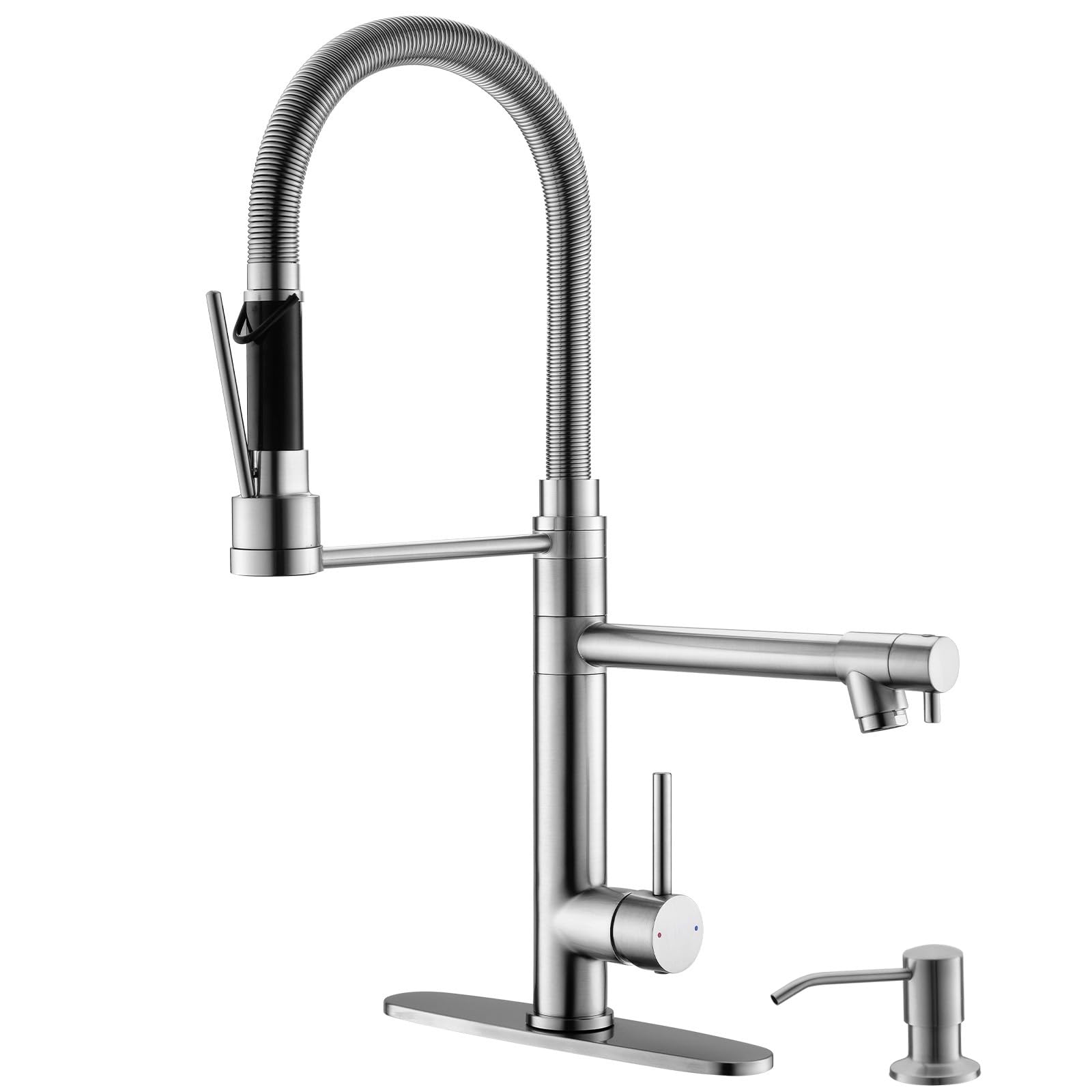 GIMILI Kitchen Faucet with Soap Dispenser Commercial Kitchen Faucet with Pull Down Sprayer Double-Headed Single Handle Spring Stainless Steel Brushed