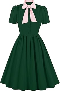 1950s Dresses for Women Vintage Rockabilly Retro Short Sleeve Tie Midi Dress Cocktail Party Evening Prom Gown - Buy now