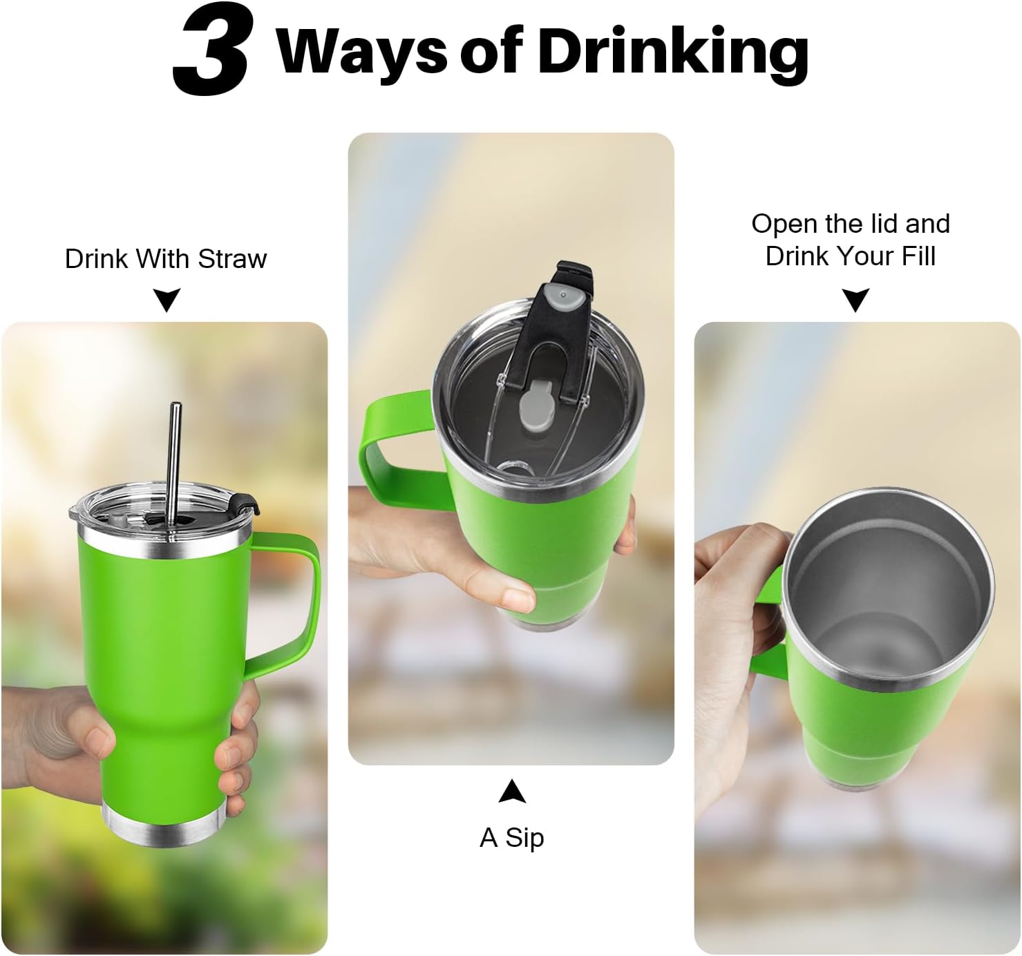 20 oz Tumbler with Handle, Stainless Steel Insulated Tumbler with Lid and Straw, Double Wall Vacuum Coffee Mug Tumbler, Insulated Coffee Thermal Cup for Cold and Hot (Bright Green, 20, ounces) - Image 6