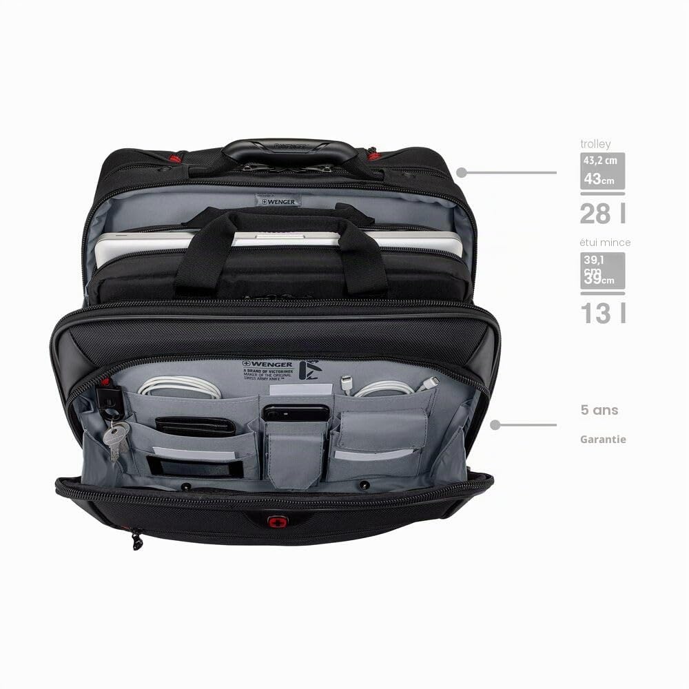 WENGER Potomac Ensemble de 2 Bagages pour Ordinateur Portable 17 Pouces, Sacoche Amovible pour Ordinateur Portable 15 Pouces, 23 l, Femmes Hommes, Bureau Affaires Voyages, Noir, 600661