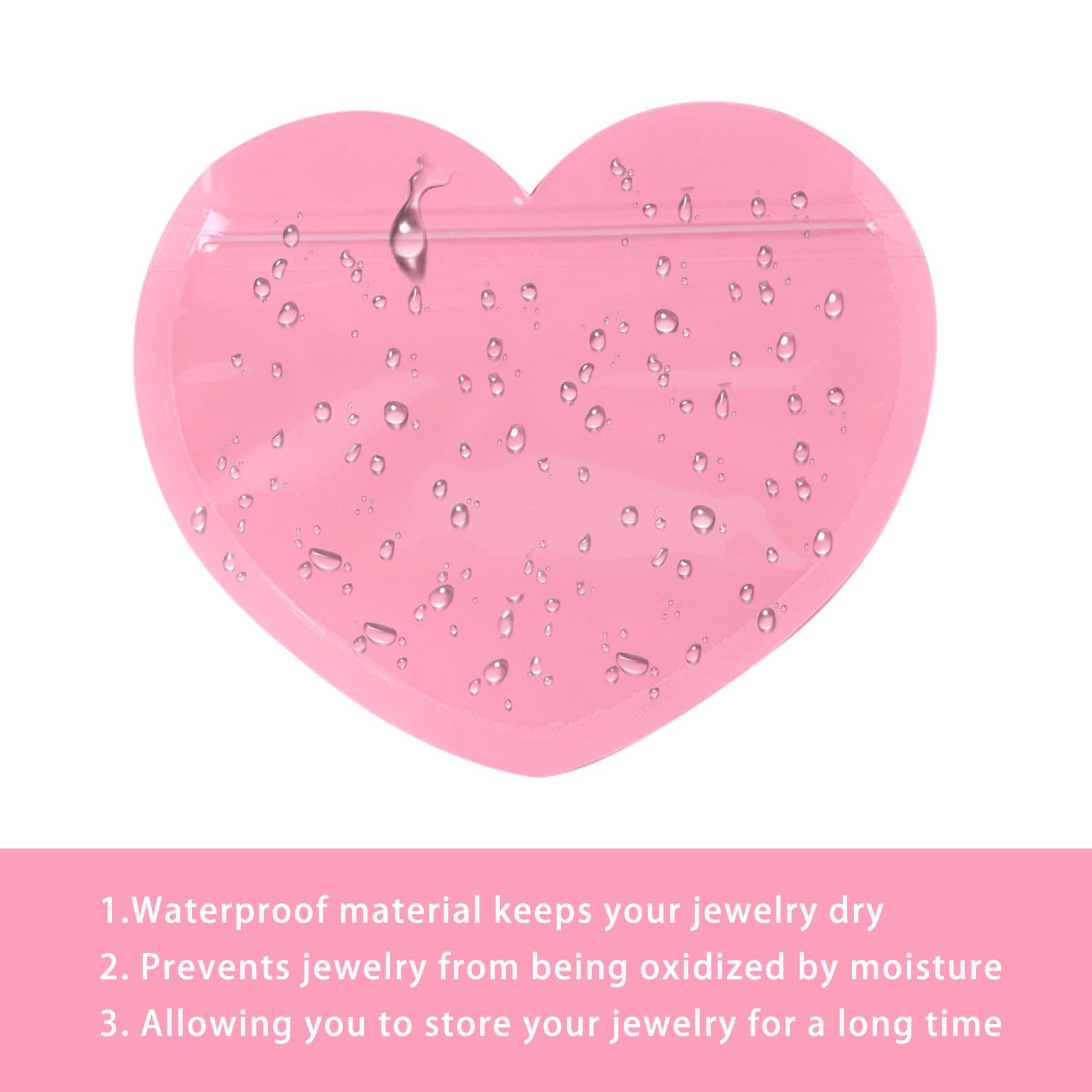 100 Bolsas de joyería,Bolsas Hermeticas Pequeñas Resellable en Forma de Corazón,Bolsas Plastico Transparente Almacenamiento de Joyas Antideslustre para Anillos,Pendientes,Pulseras,Collares (Rosa)