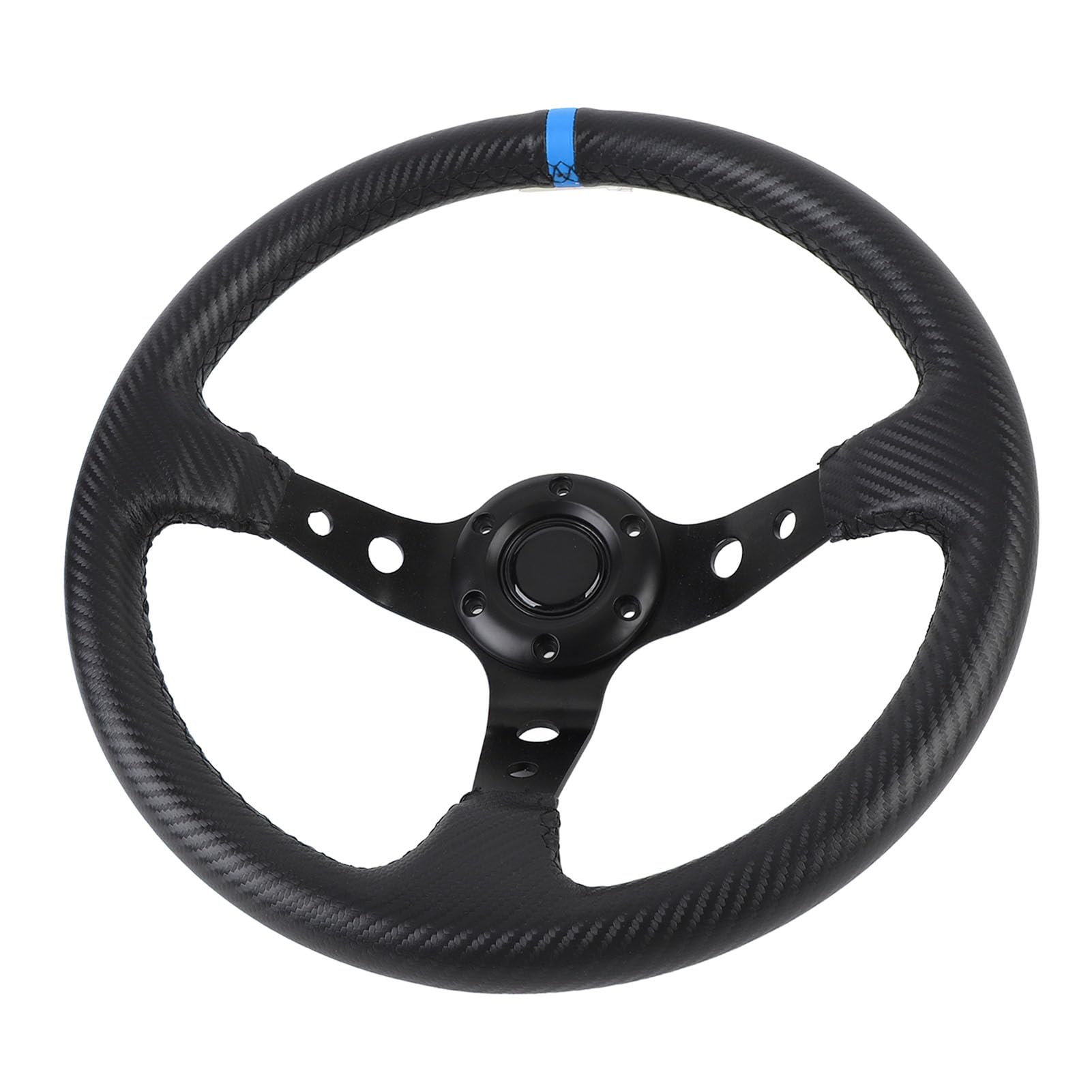 KIMISS Volante de carreras de 14 pulgadas para coche, diseño fibra de carbono, universal con botón de claxon y adaptador de 6 agujeros - Volante deportivo para drifting