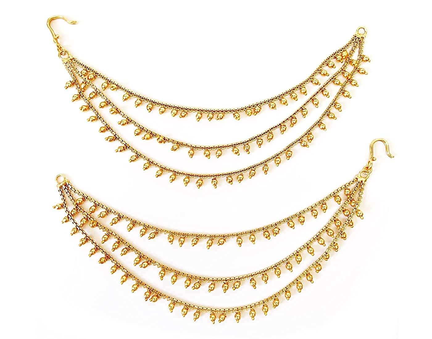 pmw - Heavy Chain Maatal With Gold Beads Bridal Design - Champaswaralu - Earrings Chain - Womens Golden Gold Plated Long Hair Chain Jewellery Earring 1 Pair (B0C7LBFGBG) Amazon Price History, Amazon Price Tracker