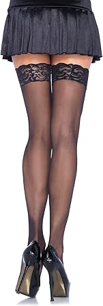 Leg Avenue Women's Nylon Sheer Stockings With Lace Top