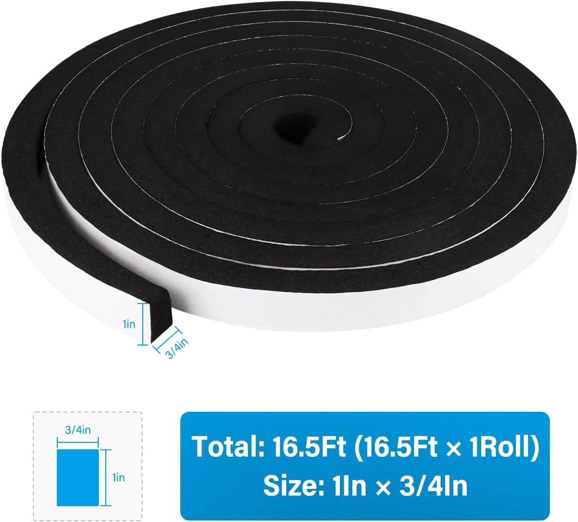 DGSL Foam Weather Stripping, 1" x3/4", 16.5Ft Door Window Seal Tape