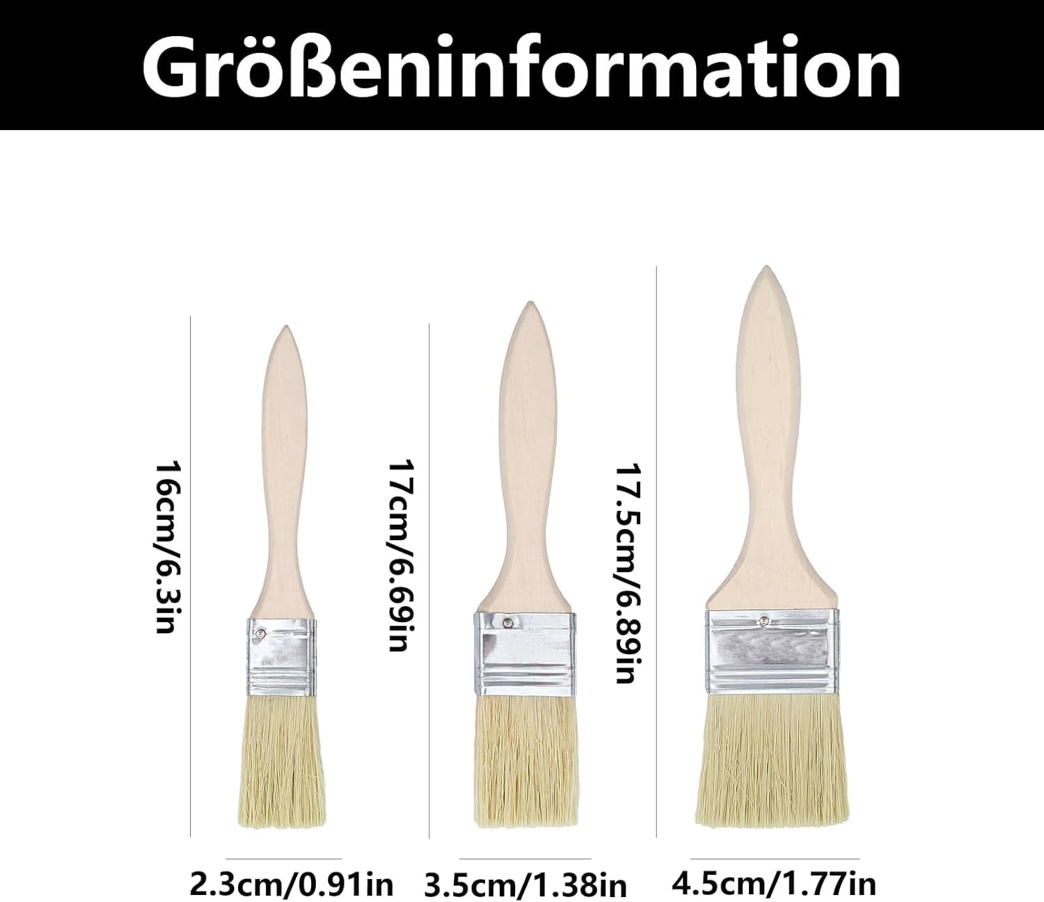 Set of 3 Malerpinsel 24/38/50 mm Flachpinsel Lackierpinsel Malerpinsel Pinsel Lack Fensterpinsel mit Holzgriff für Pinsel Farben Kunst Malerbedarf Lacke Malerei DIY Streichen von Wänden