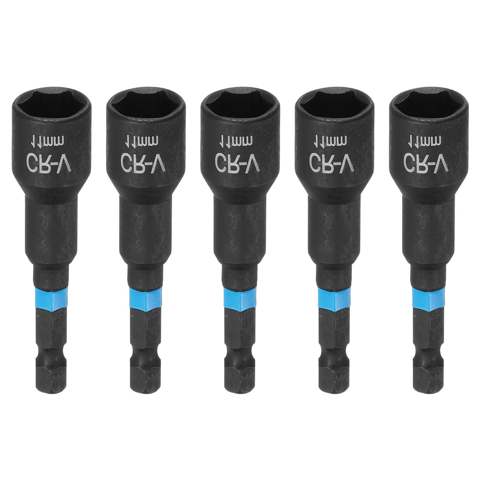 sourcing map 5pcs Nut Driver Drill Bit 11mm Metric Socket 1/4" Hex Shank 2.56" (65mm) Magnetic 6-Point Sockets Quick Change Cr-V Steel Bolt Setters for Power Drill Drivers