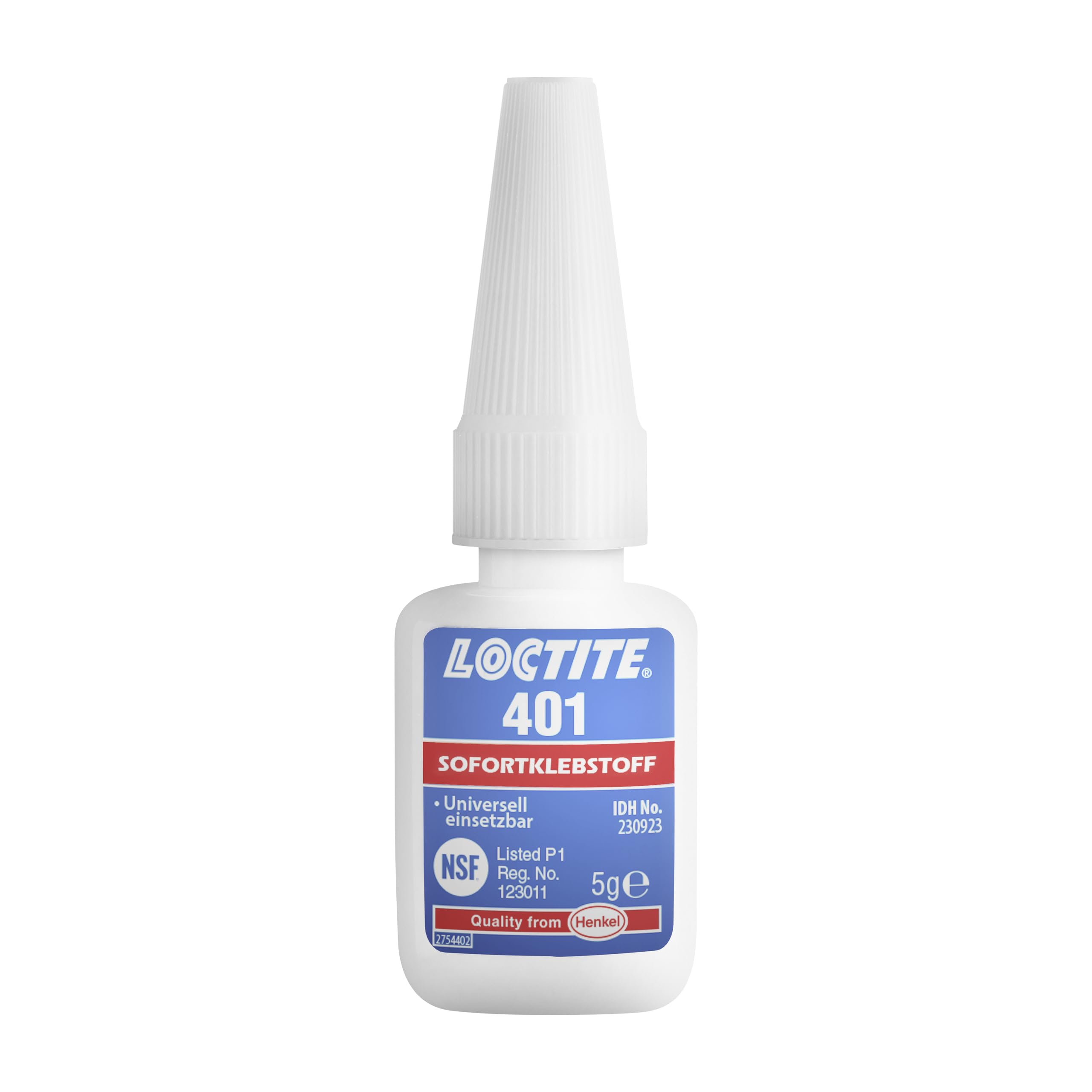 LOCTITE 401, universell einsetzbarer Flüssigkleber, hochfester Kleber für schnelle Reparaturen, schnell härtender Cyanacrylat Sekundenkleber für viele Materialien, 1x5g