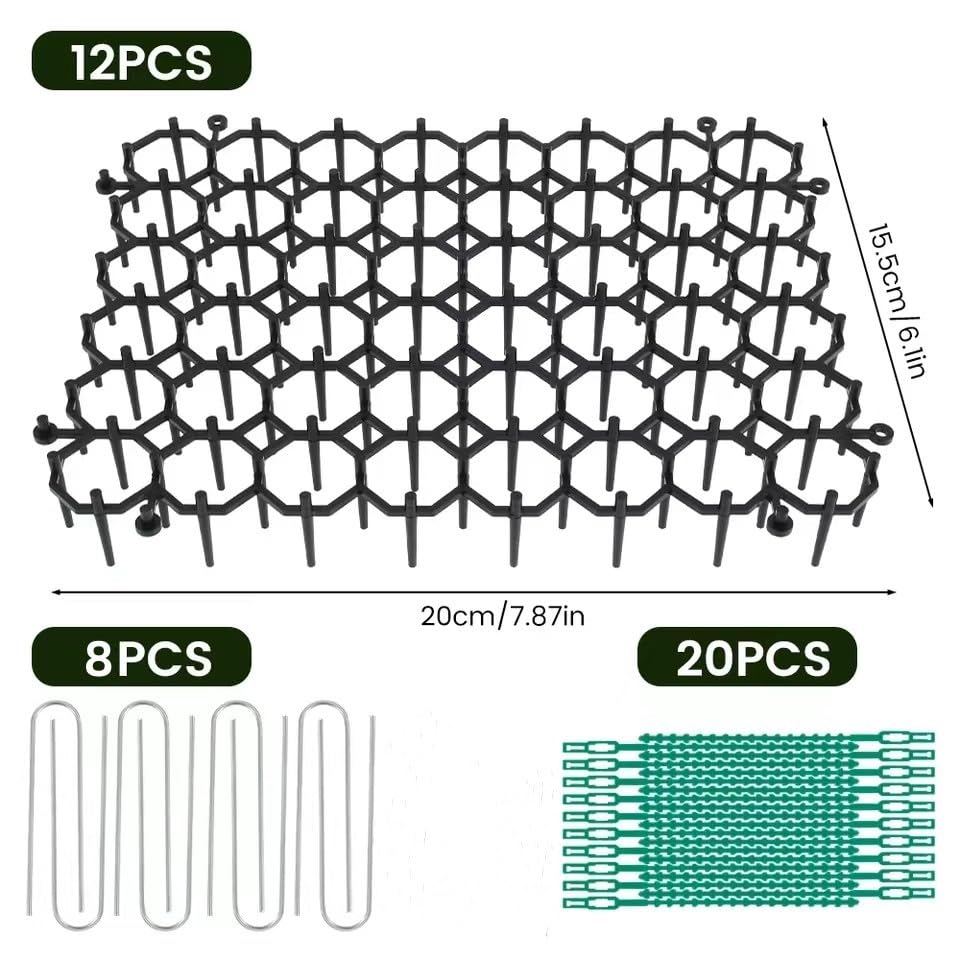 Alnicov 15.5 x 20cm Anti Cat Spikes Plastic Scat Mat with 8 U-Shaped Pegs 20 Cable Ties for Garden Fence(12 Pack) - Image 2