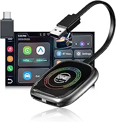 Adaptador OneCarStereo 5 em 1 CarPlay sem fio Smart AI Box HE com saída HDMI-Out/USB-Input, Android Auto Video Box Stream OEM Wired Car Play YouTube Netflix TikTok, WiFi de banda dupla com atualização