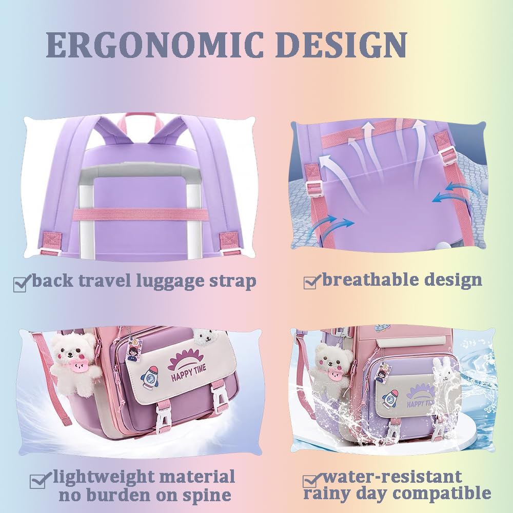 3pcs Girls Backpack, Kawaii School Backpack For Kids Children With Lunch Bag and Pencil Case (rabbit-blue) - Image 4