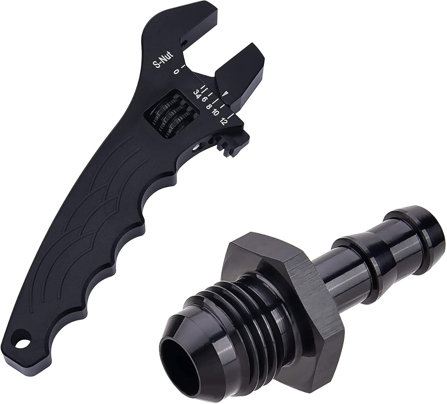 EVIL ENERGY 6AN Male to 5/16" Straight Push Hose Barb Fitting Bundle with Adjustable 3AN-12AN Wrench Aluminum Black