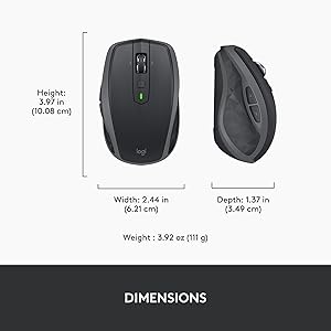 Logitech MX Anywhere 2S Bluetooth Edition Compact Wireless Mouse, No USB Receiver - Use On Any Surface, Hyper-Fast Scrolling, Rechargeable, Control Up to 3 Apple Mac and Windows Computers and Laptops