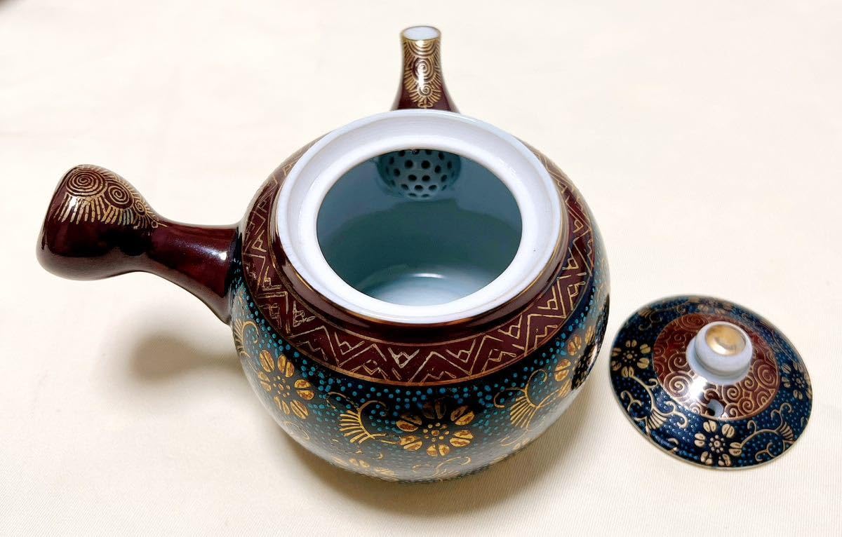 Amazon.co.jp: 九谷焼 栄峰 青粒鉄仙 急須＆湯呑＆湯冷まし 茶器セット 