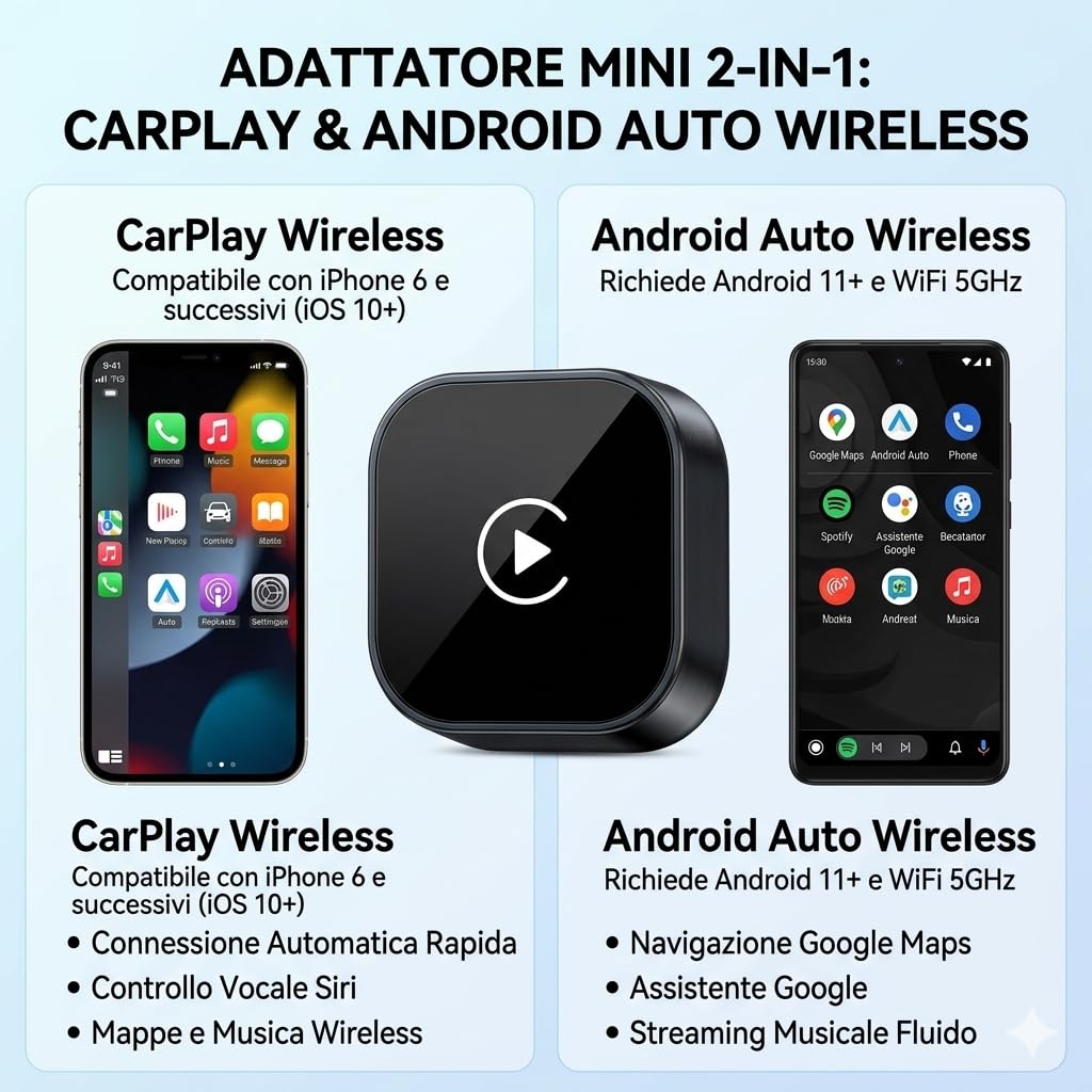 Adattatore CarPlay Wireless, adatto per Veicoli Dotati di CarPlay cablato, la funzionalità Plug and Play consente una Connessione rapida e stabile CarPlay Wireless, Dotato di Adattatore di Tipo C