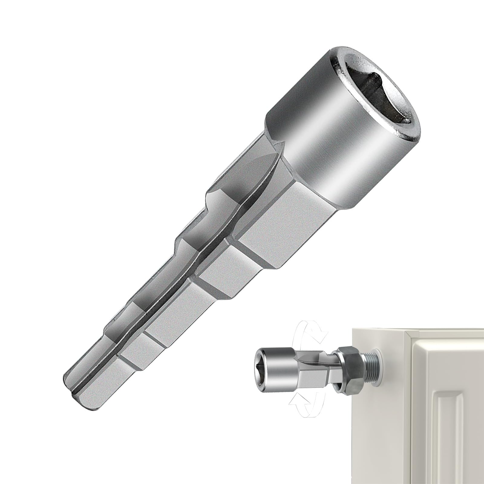 Chiave universale a gradini per radiatori sanitari con valvola a bussola quadrata interna 1/2", 5 livelli, chiave per nipplo valvola per radiatori sanitari